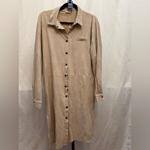 410 - POL Long Sleeve Tan Button-Down Dress